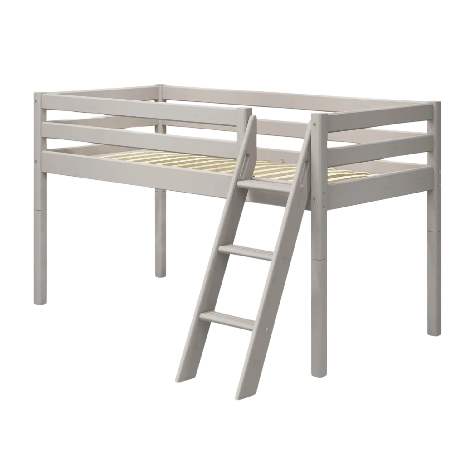 High Bed 120 cm with Ladder and Safety Rail, 90x200 cm, Grey MID_HIGH-BED 200 flexa-com.myshopify.com