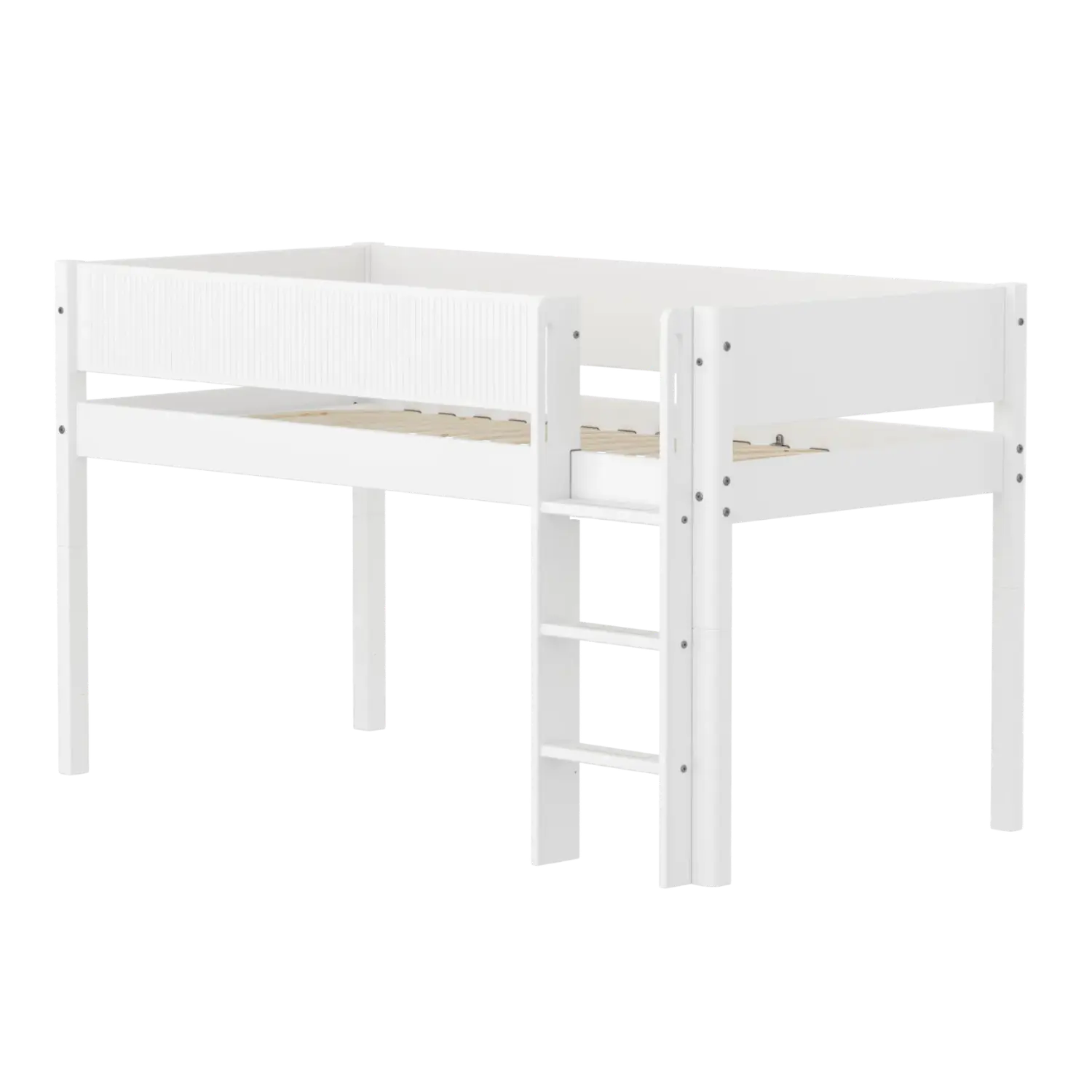 High Bed 120 cm with Ladder and Safety Rail, 90x200 cm, White FLEXA MID_HIGH-BED midslp-f-wht-mdf-200x90-str-ladder-grooves-f-wht   ACTIVE flexa-com.myshopify.com