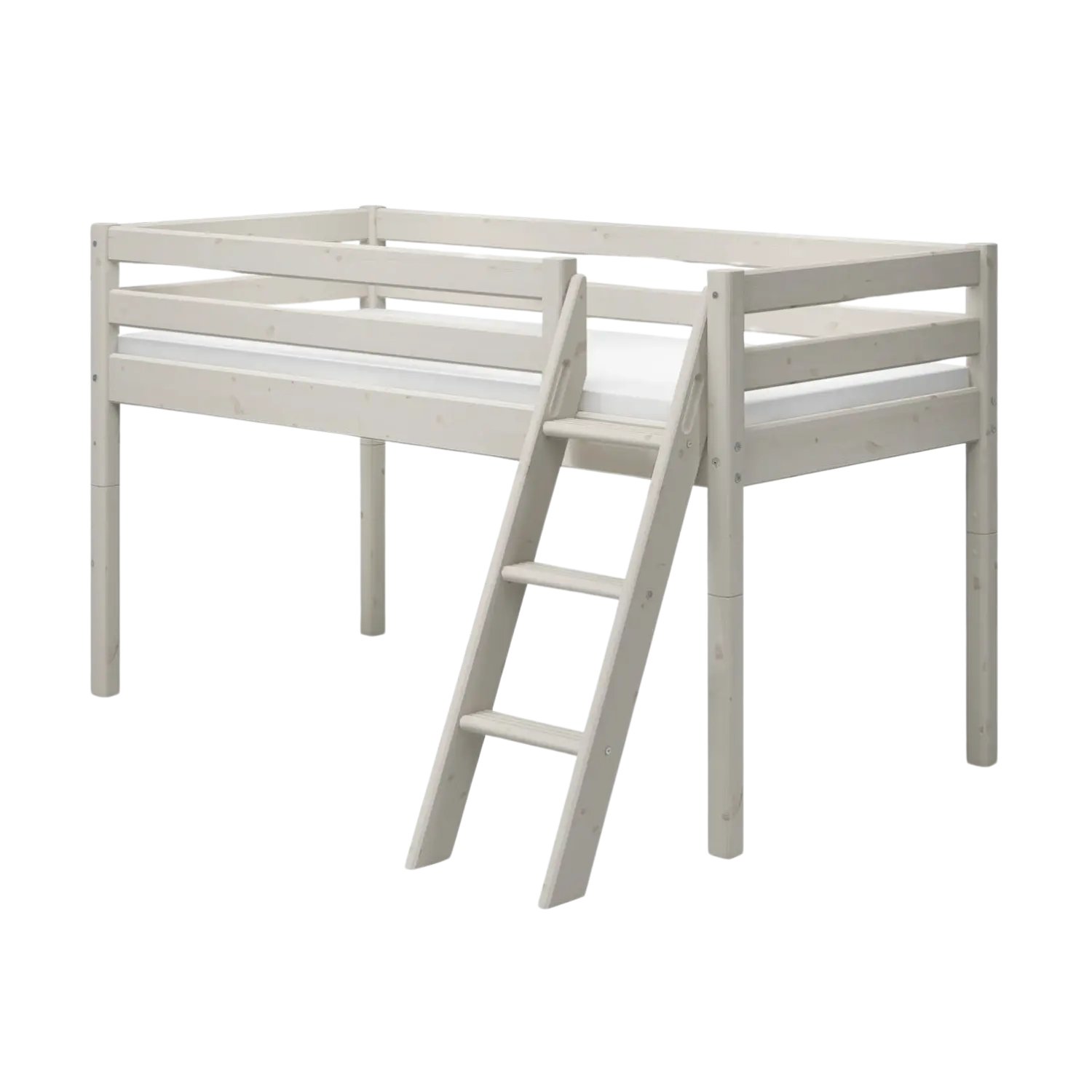 High Bed 120 cm with Ladder and Safety Rail, 90x200 cm, White MID_HIGH-BED 200 flexa-com.myshopify.com