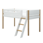 High Bed 120 cm with Ladder and Safety Rail, 90x200 cm, White/Oak MID_HIGH-BED 200 flexa-com.myshopify.com