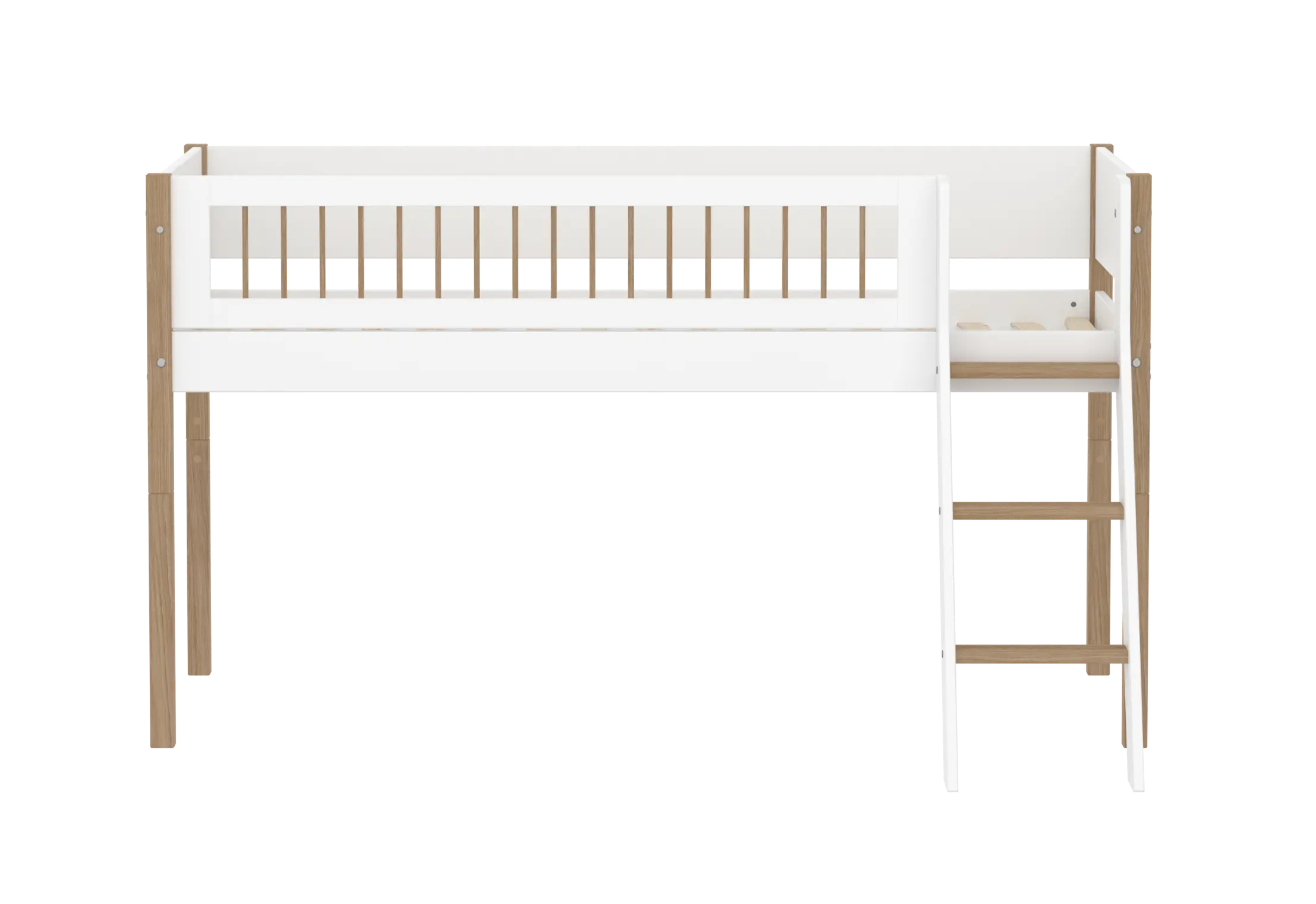 High Bed 120 cm with Ladder and Safety Rail, 90x200 cm, White/Oak MID_HIGH-BED 200 flexa-com.myshopify.com
