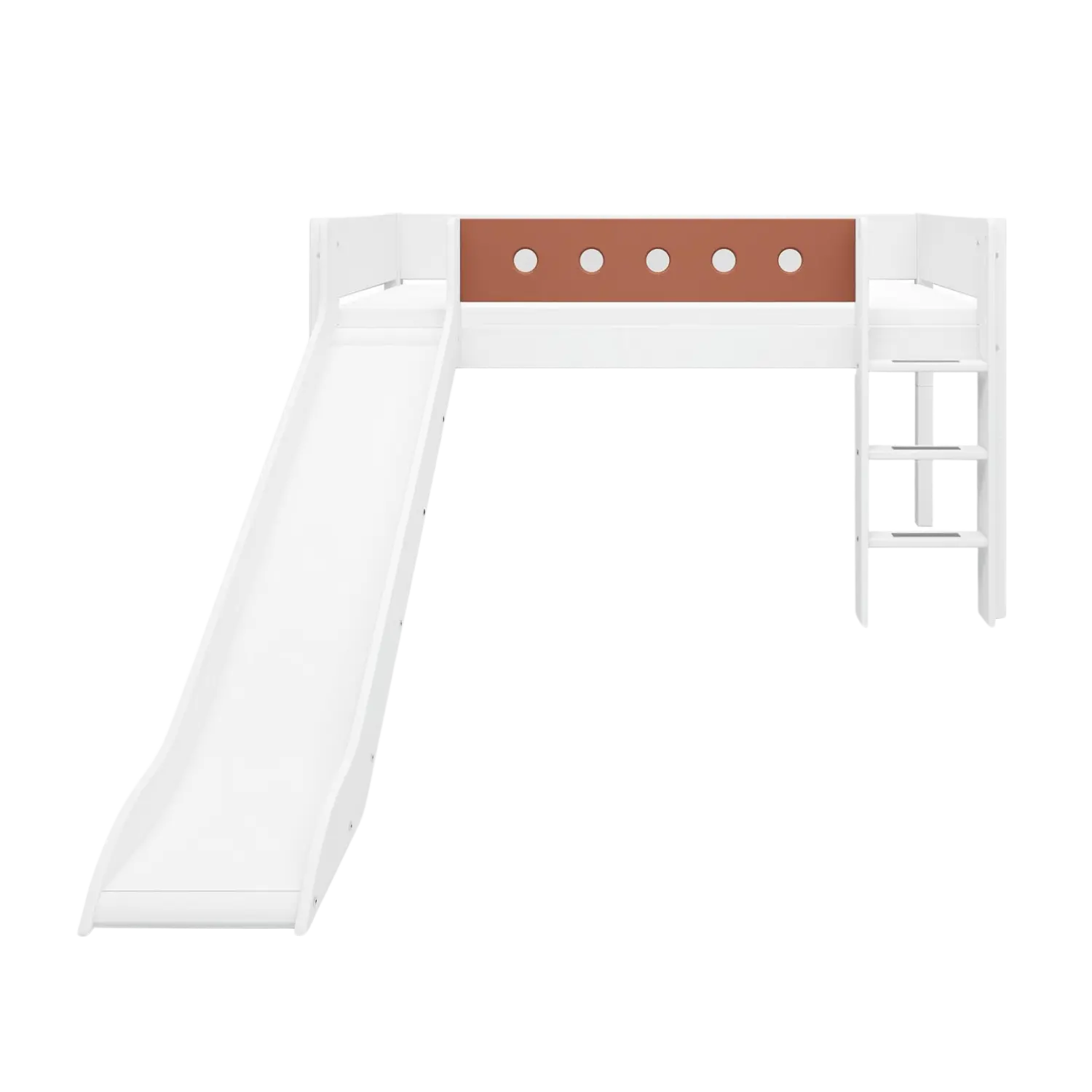 High Bed 120 cm with Slide, Ladder and Safety Rail, 90x200 cm, White BED_MID-HIGH-BED_WHITE 200 flexa-com.myshopify.com