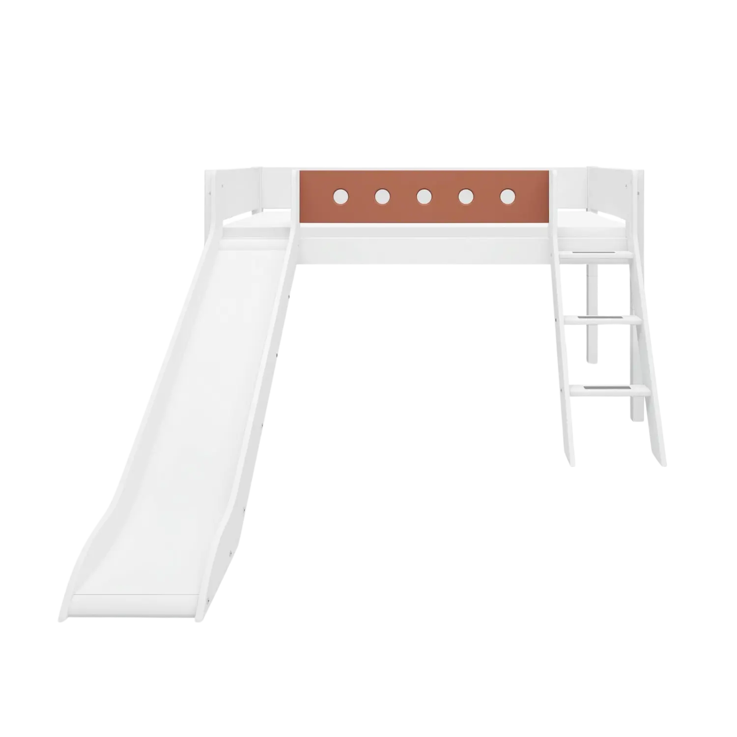 High Bed 120 cm with Slide, Ladder and Safety Rail, 90x200 cm, White BED_MID-HIGH-BED_WHITE 200 flexa-com.myshopify.com