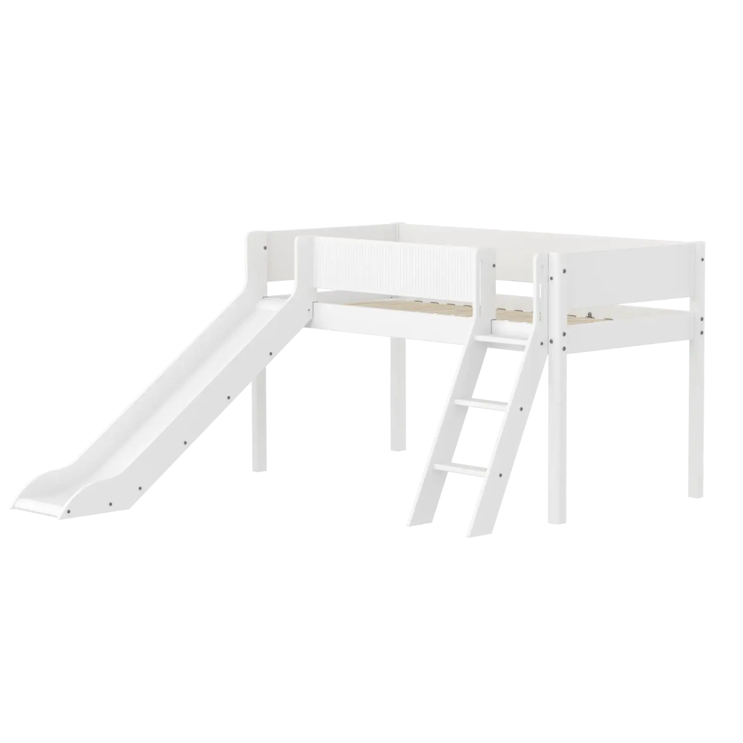 High Bed 120 cm with Slide, Ladder and Safety Rail, 90x200 cm, White FLEXA MID_HIGH-BED midslp-slide-200x90-sl-ladder-grooves-f-wht   90X200 flexa-com.myshopify.com
