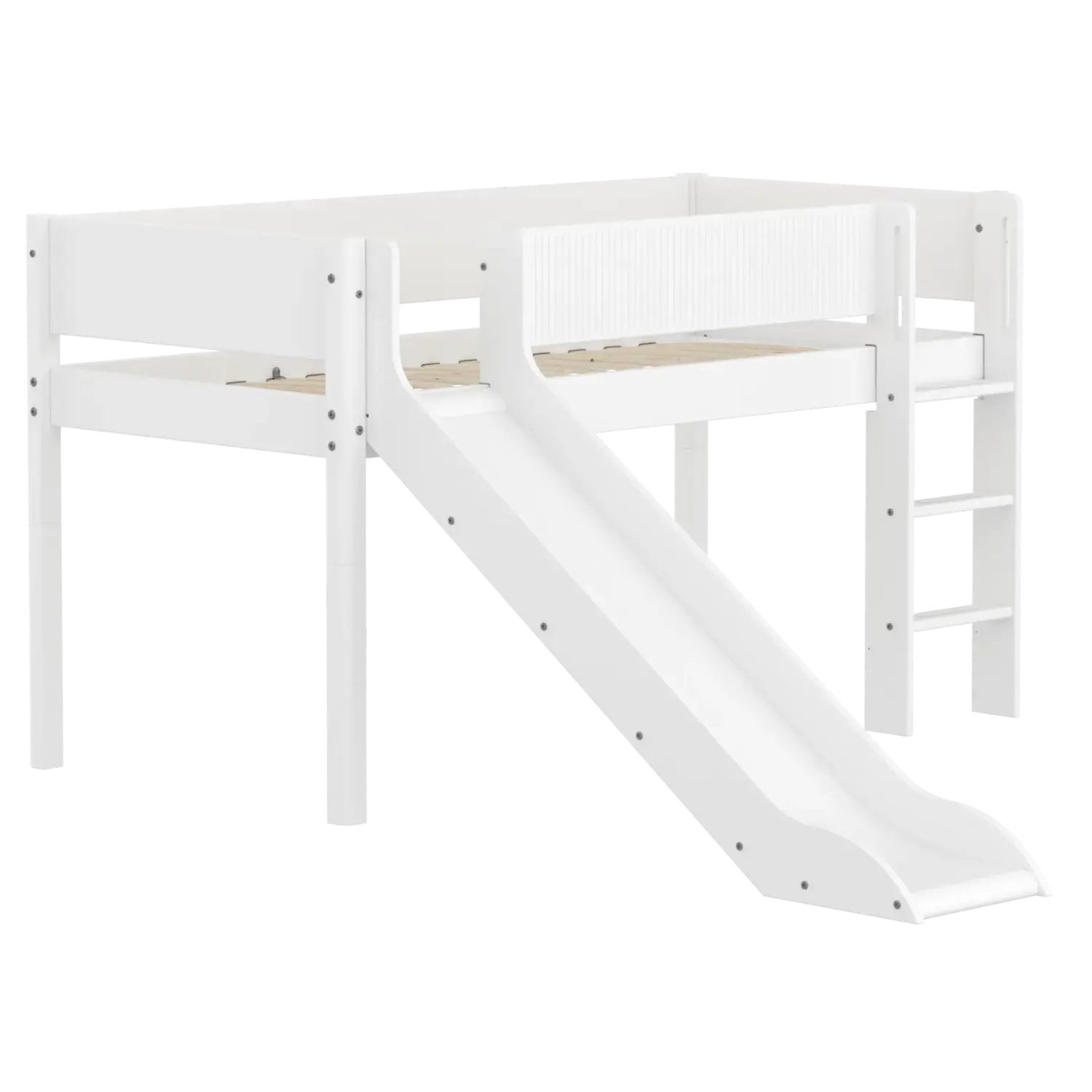 High Bed 120 cm with Slide, Ladder and Safety Rail, 90x200 cm, White FLEXA MID_HIGH-BED midslp-slide-200x90-str-ladder-grooves-f-wht   ACTIVE flexa-com.myshopify.com