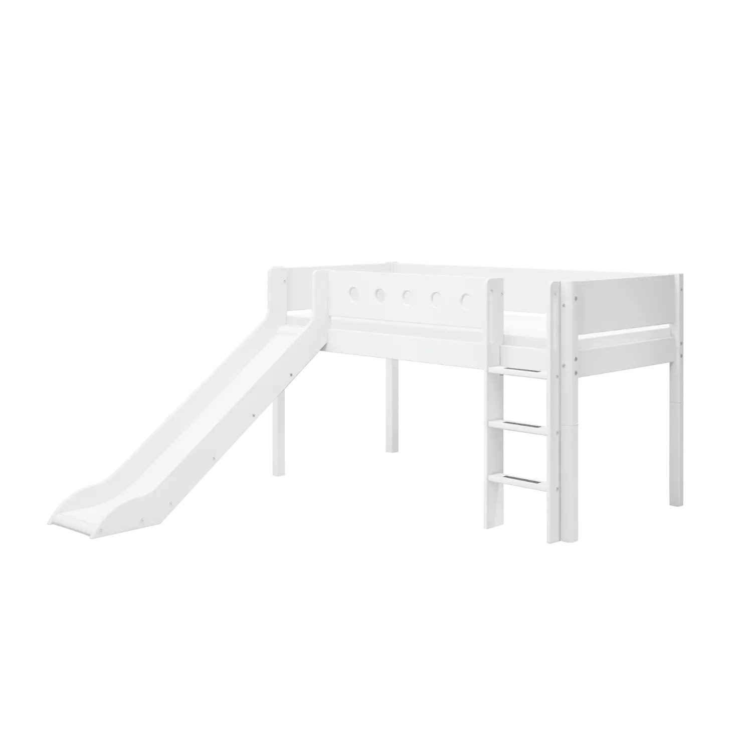 High Bed 120 cm with Slide, Ladder and Safety Rail, 90x200 cm, White MID_HIGH-BED 200 flexa-com.myshopify.com