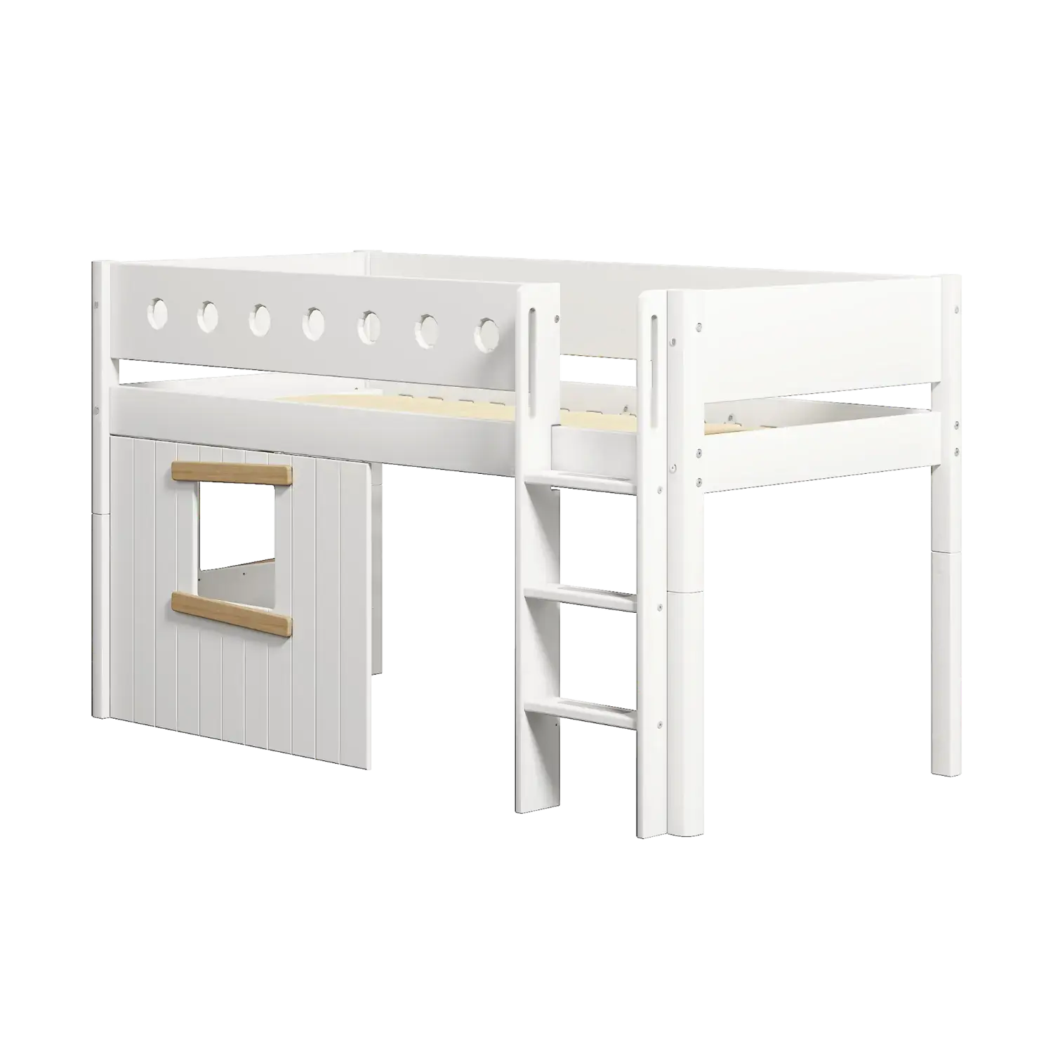 High Bed 120 cm with Treehouse, Ladder and Safety Rail, 90x200 cm, White MID_HIGH-BED 200 flexa-com.myshopify.com