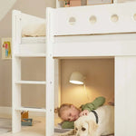 High Bed 120 cm with Treehouse, Ladder and Safety Rail, 90x200 cm, White MID_HIGH-BED 200 flexa-com.myshopify.com