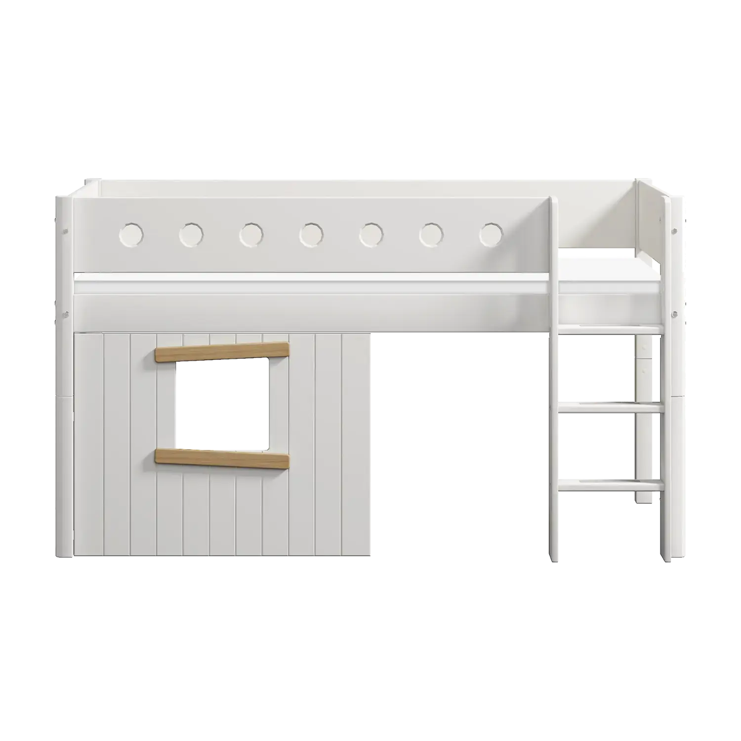 High Bed 120 cm with Treehouse, Ladder and Safety Rail, 90x200 cm, White MID_HIGH-BED 200 flexa-com.myshopify.com