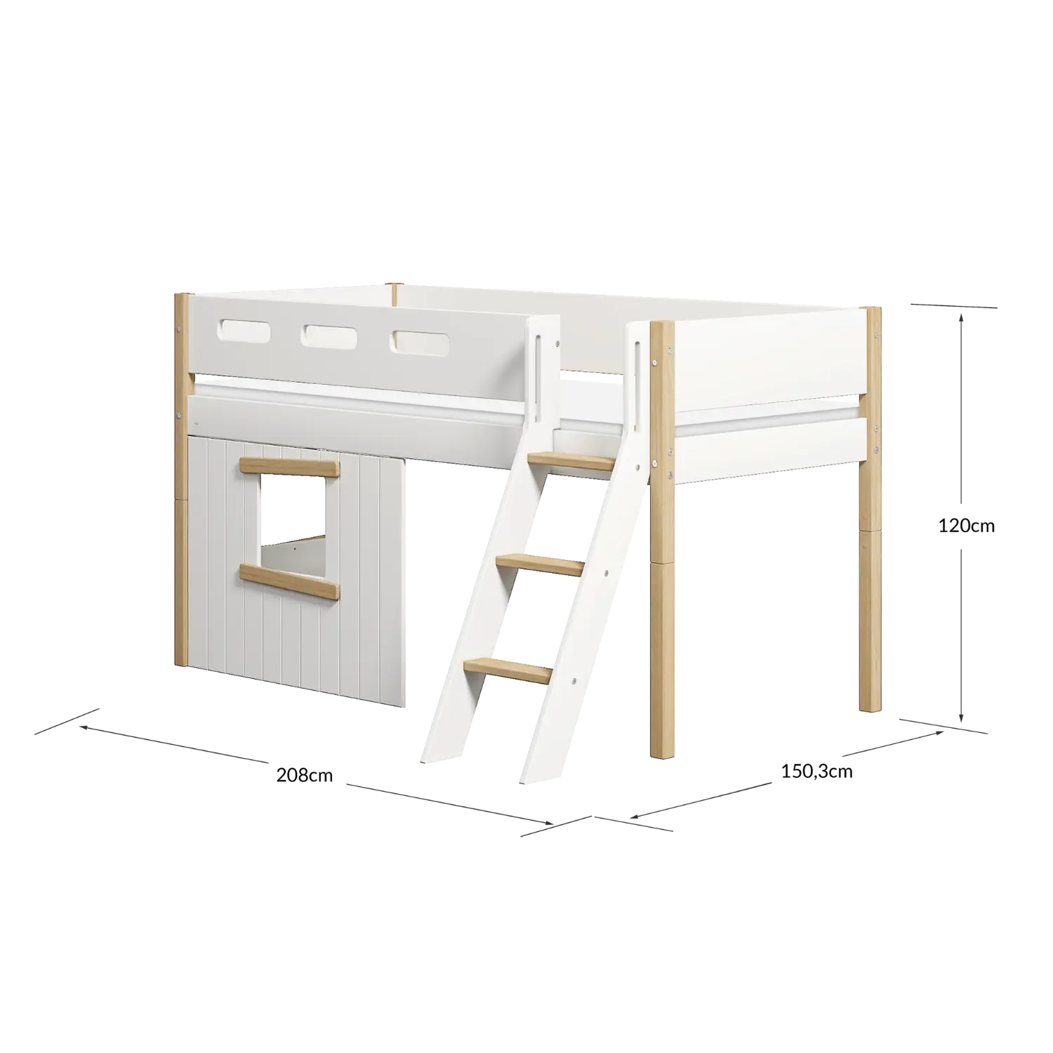 High Bed 120 cm with Treehouse, Ladder and Safety Rail, 90x200 cm, White/Oak MID_HIGH-BED 200 flexa-com.myshopify.com