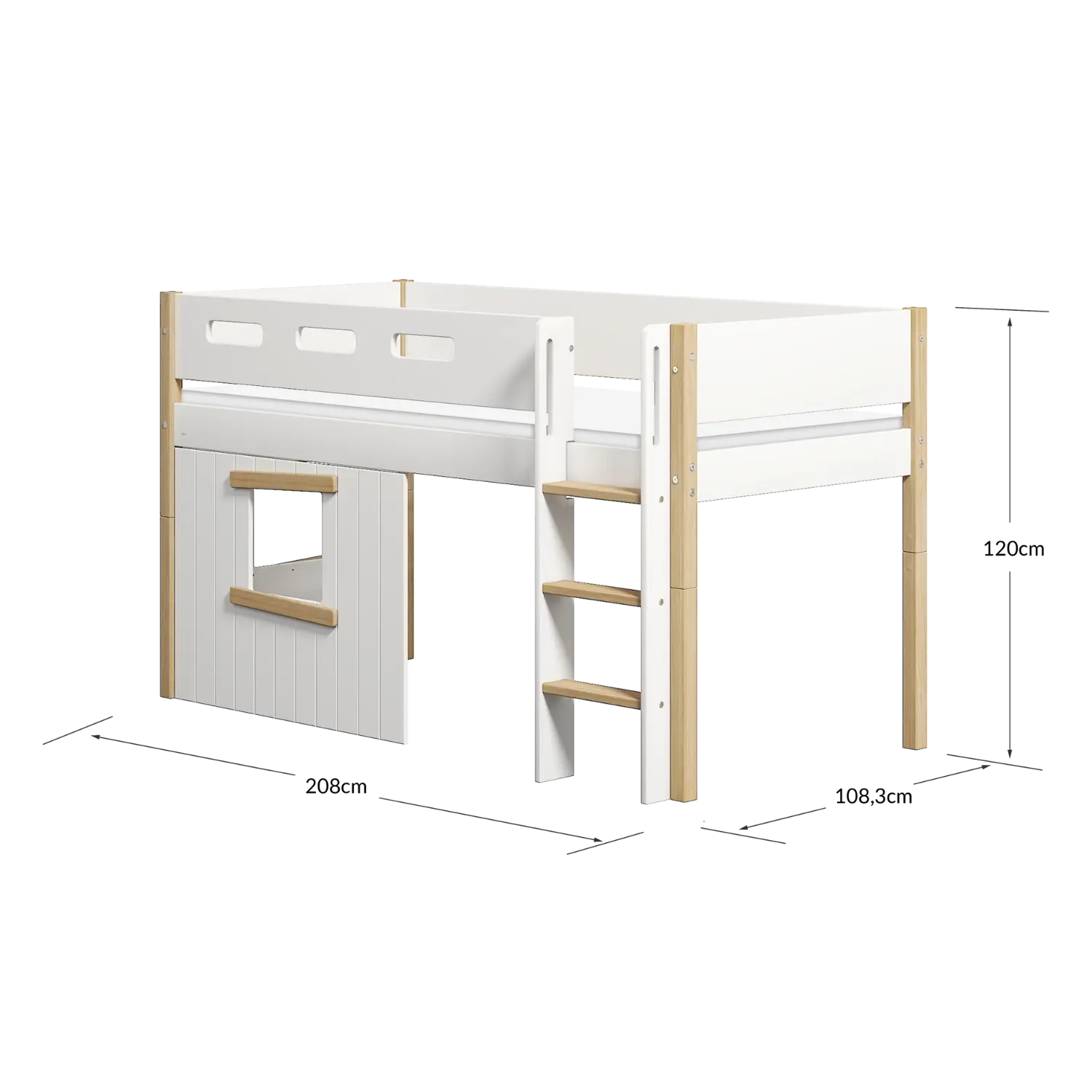 High Bed 120 cm with Treehouse, Ladder and Safety Rail, 90x200 cm, White/Oak MID_HIGH-BED 200 flexa-com.myshopify.com