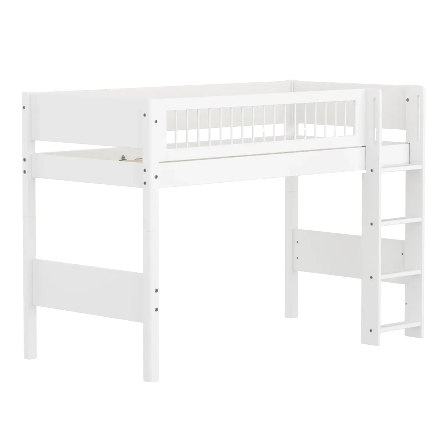 High Bed 143 cm with Ladder and Safety Rail, 90x200 cm, White FLEXA SEMI_HIGH-BED semi-highsleeper-200x90-f-wht-str-ladder-crossbars   90X200 flexa-com.myshopify.com