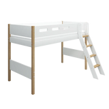 High Bed 143 cm with Ladder and Safety Rail, 90x200 cm, White/Oak SEMI_HIGH-BED 200 flexa-com.myshopify.com