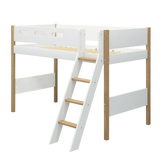 High Bed 143 cm with Ladder and Safety Rail, 90x200 cm, White/Oak SEMI_HIGH-BED 200 flexa-com.myshopify.com