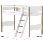 High Bed 143 cm with Ladder and Safety Rail, 90x200 cm, White/Oak SEMI_HIGH-BED 90X200 flexa-com.myshopify.com