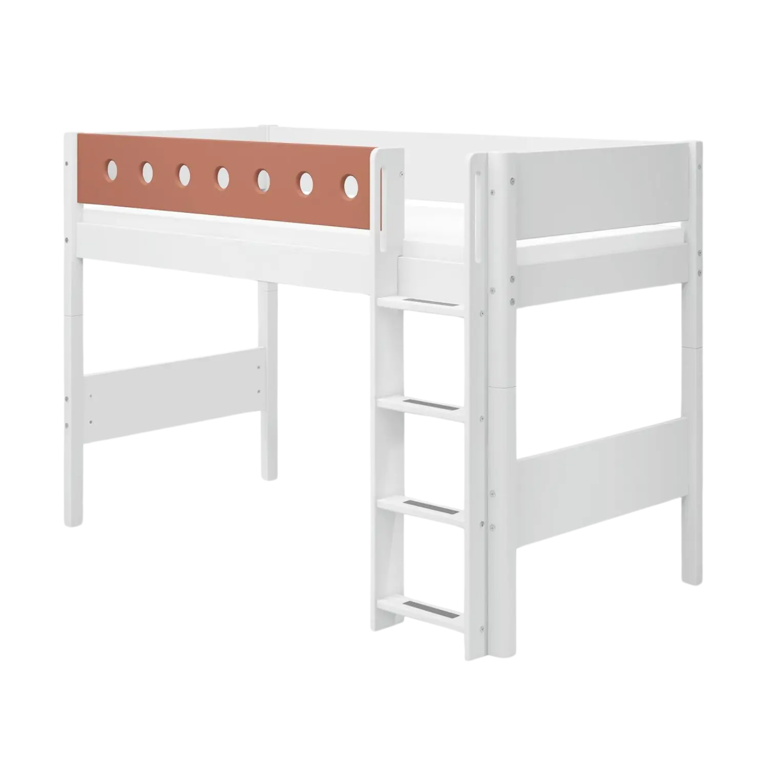 High Bed 143 cm with Ladder and Safety Rail, 90x200 cm, White SEMI_HIGH-BED 200 flexa-com.myshopify.com