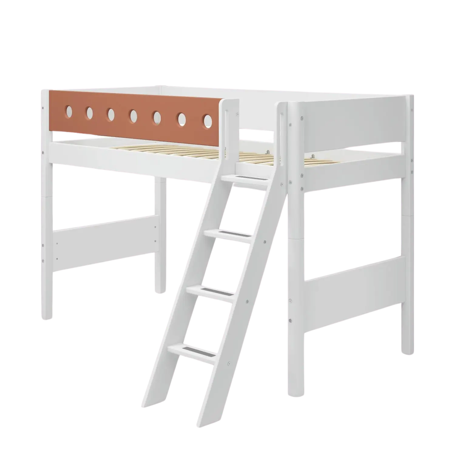 High Bed 143 cm with Ladder and Safety Rail, 90x200 cm, White SEMI_HIGH-BED 200 flexa-com.myshopify.com