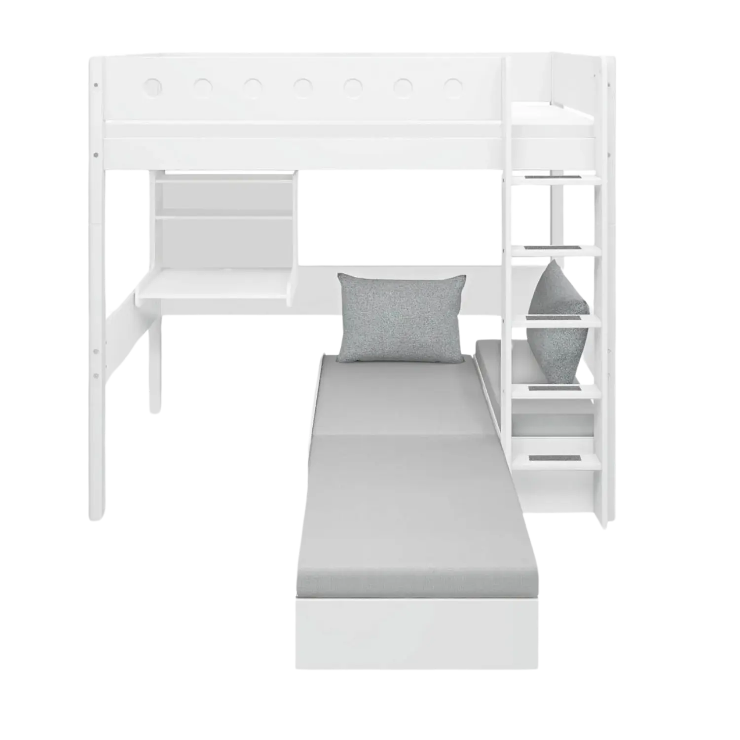 High Bed 184 cm with Desk, Sofa, Ladder and Safety Rail, 90x200 cm, White HIGHBED 200 flexa-com.myshopify.com
