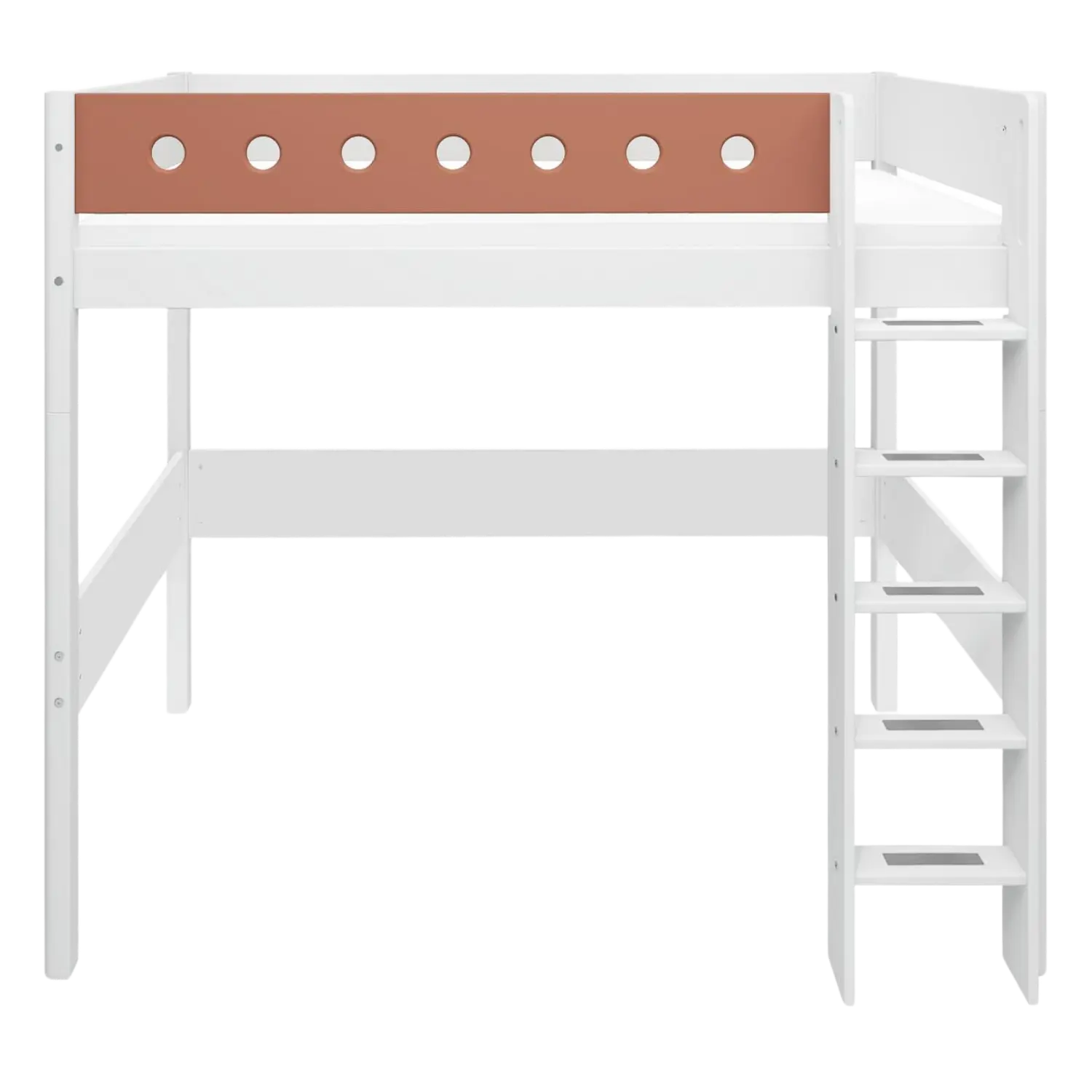 High Bed 184 cm with Ladder and Safety Rail, 90x200 cm, White FLEXA HIGHBED high-bed-w-straight-ladder-white-blush-1   200 flexa-com.myshopify.com