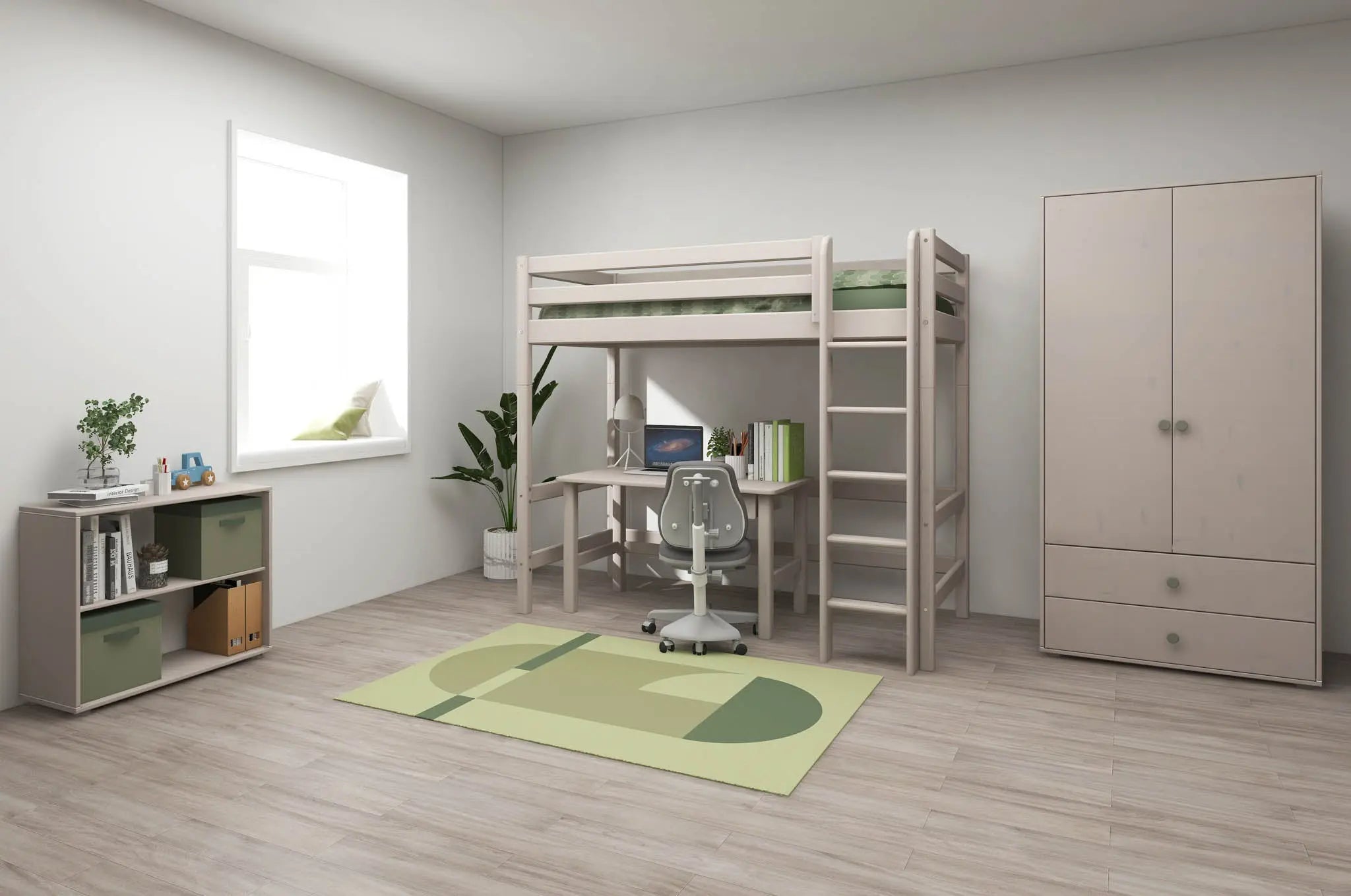 High Bed 184 cm with Safety Rail and Ladder, 90x200 cm, Grey HIGHBED 200 flexa-com.myshopify.com