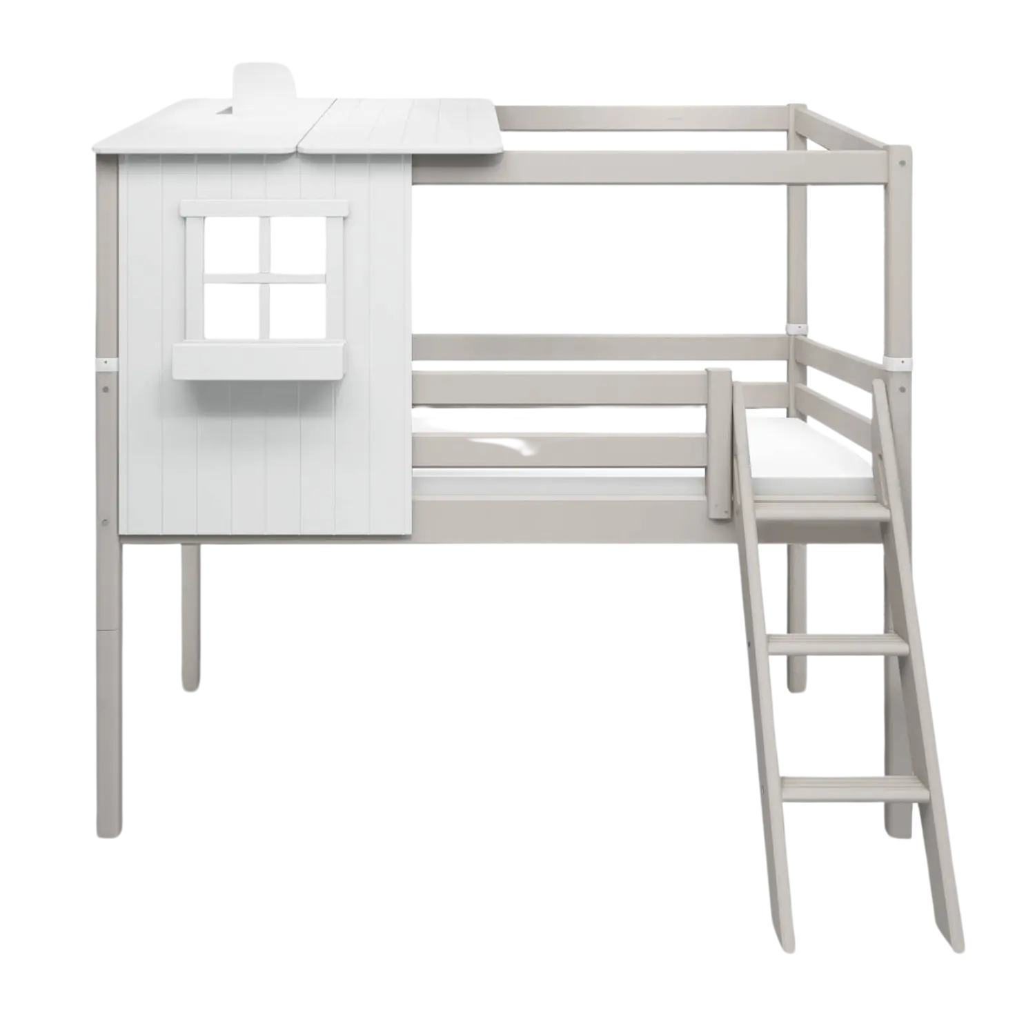 Mid-High Bed with 1/2 Classic House, 90x200 cm, White/Grey MID_HIGH-BED 200 flexa-com.myshopify.com