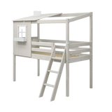 Mid-High Bed with 1/2 House, Ladder and Safety Rail, 90x200 cm, White MID_HIGH-BED 200 flexa-com.myshopify.com