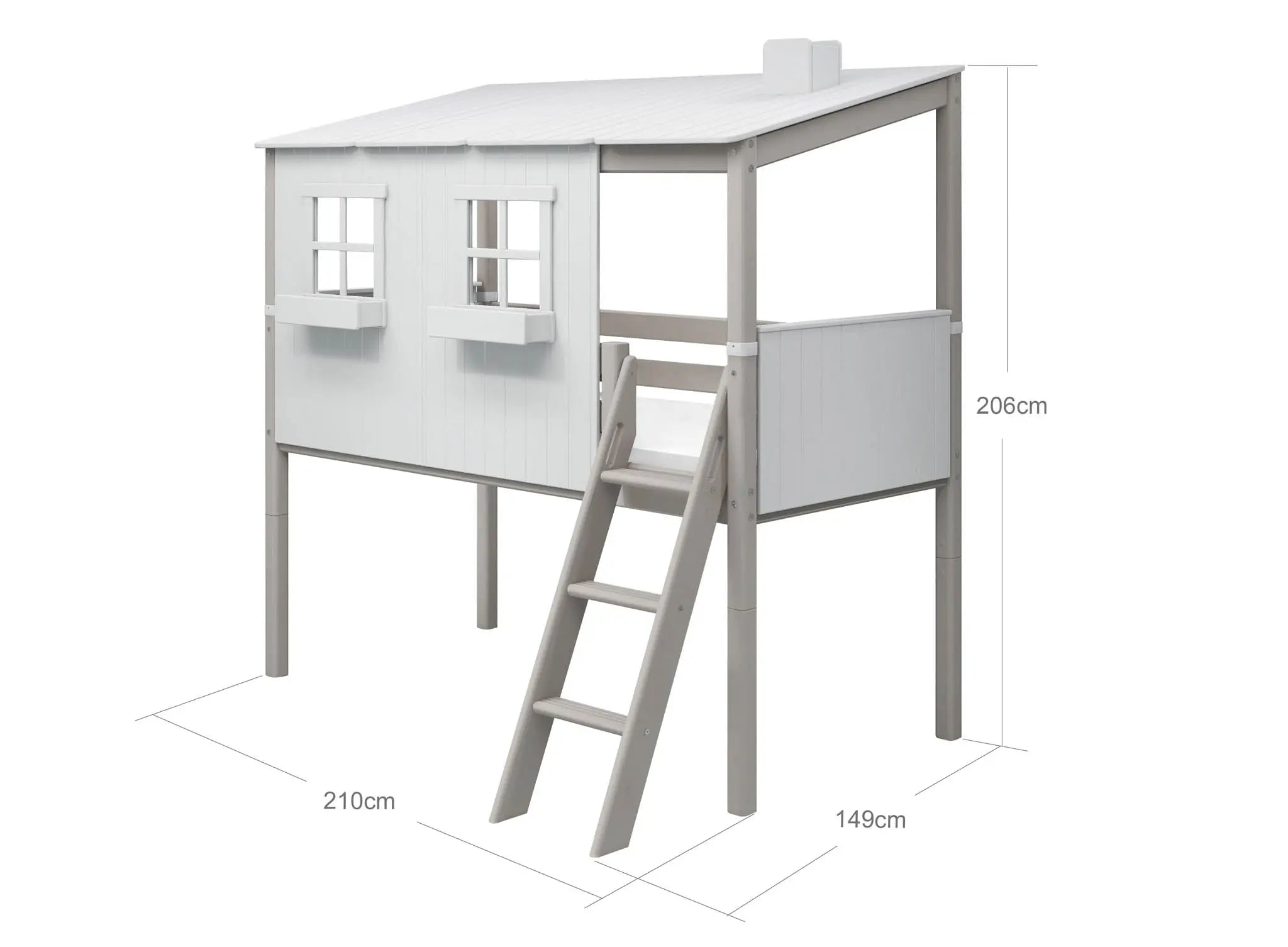 Mid-High Bed with House and Ladder, 90x200 cm, White/Grey MID_HIGH-BED 200 flexa-com.myshopify.com