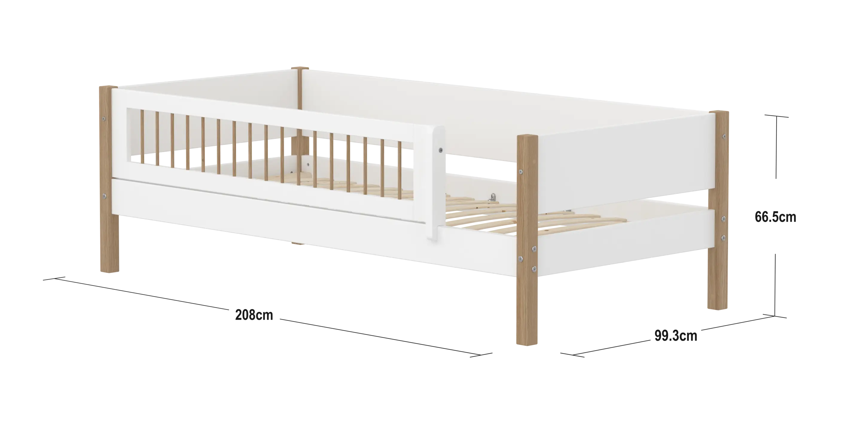 Single Bed with Safety Rail, 90x200 cm, White/Oak SINGLE_BED 90X200 flexa-com.myshopify.com